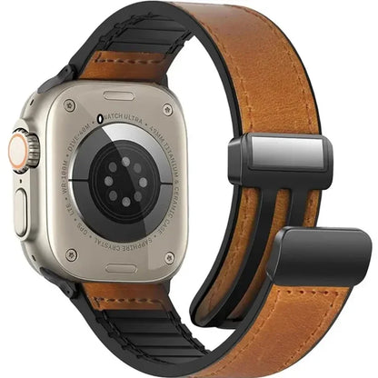 Leather Strap For Apple Watch Band 49mm 44 45 42mm 40 46 38 41mm Magnetic Bracelet Correa Men IWatch Ultra Series 10 9 8 7 SE 6