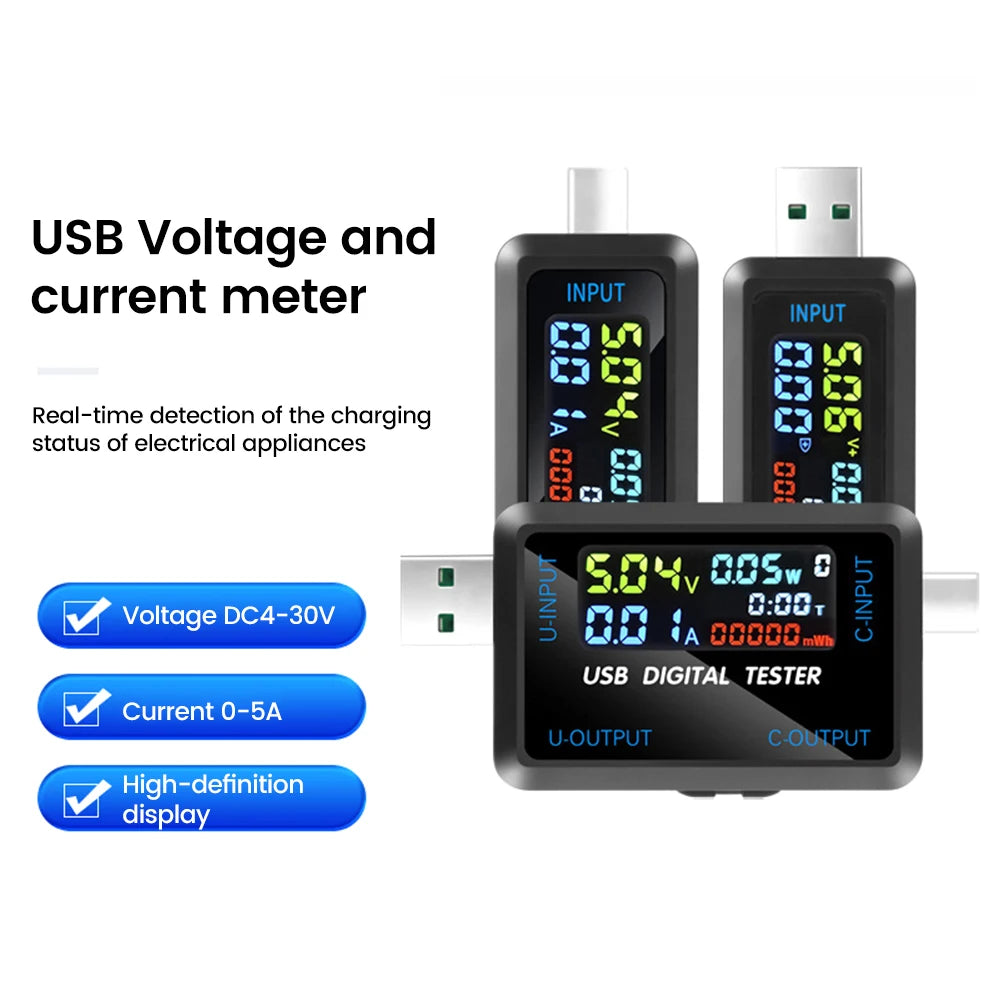 Digital Voltage Current Meters Battery Capacity Tester USB Type C Volt Current Doctor Meter Power Bank Charger Capacity Tester