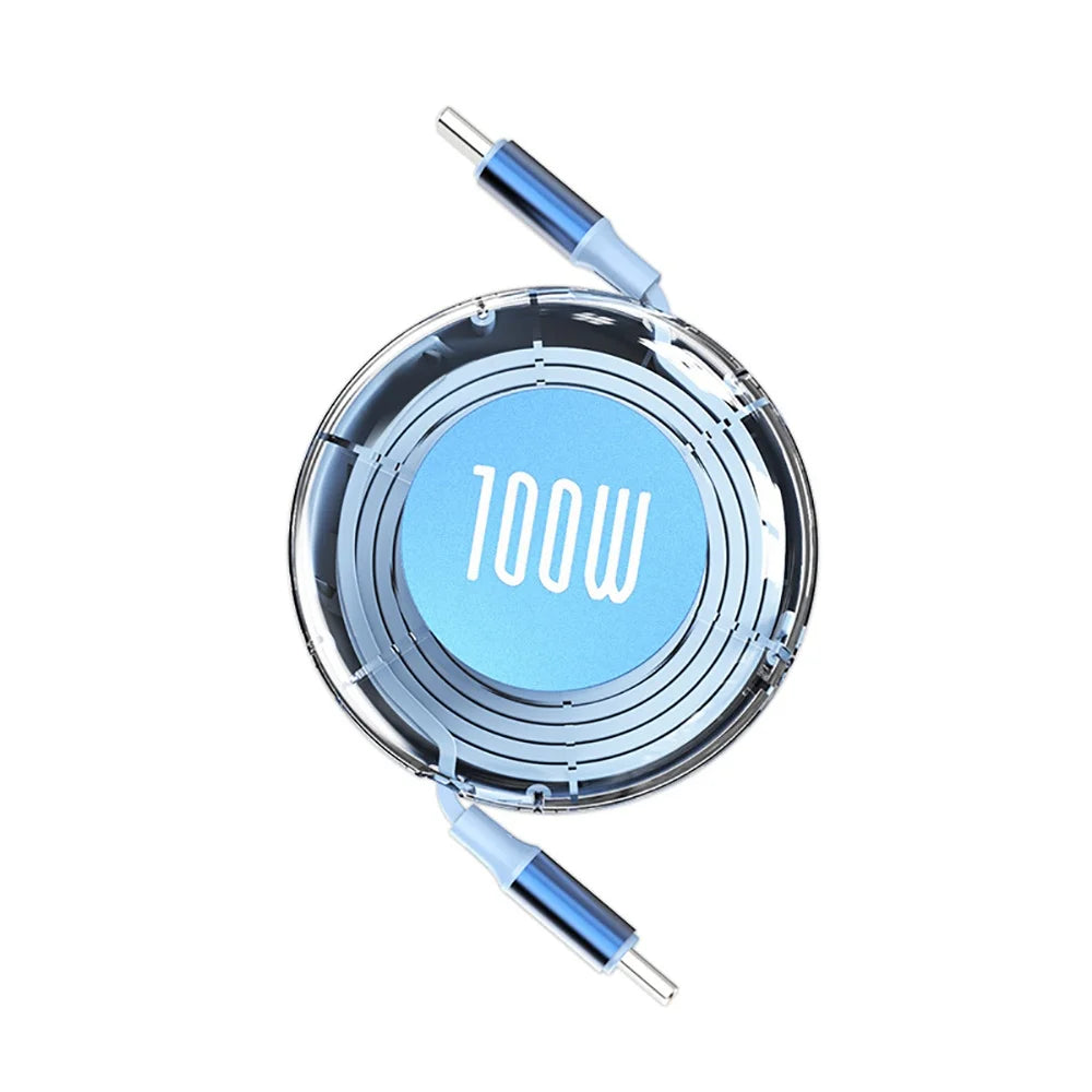 100W Retractable Type C To USB C Cable Fast Charging Phone Cable For iPhone 15 Huawei Xiaomi MacBook iPad USB C Data Cable