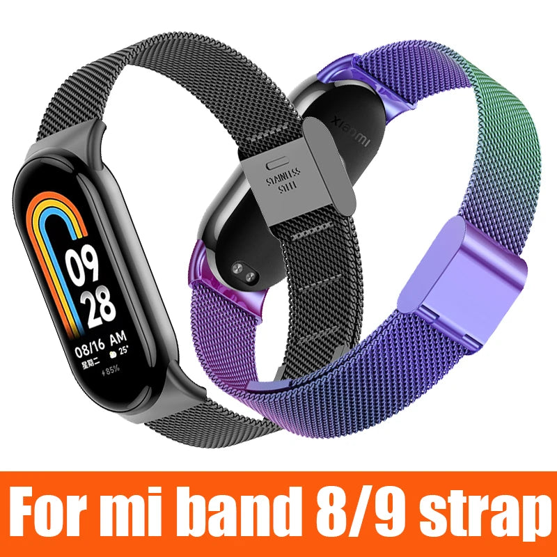 Metal strap For Xiaomi Mi Band 8 9 MIlan Wrist Metal Bracelet Screwless Stainless Steel for Mi Band 9 8Strap Wristbands Pulseira