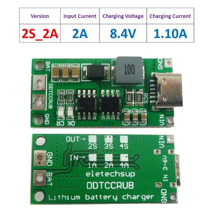 Type C BMS 2S 3S 4S 1A 2A 4A 18650 Lithium Battery Charger Board USB C Step-up Boost Module For Li-Po Polymer Power Bank