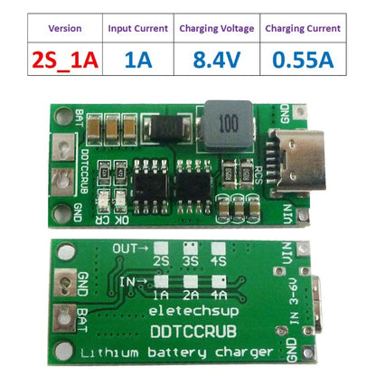 Type C BMS 2S 3S 4S 1A 2A 4A 18650 Lithium Battery Charger Board USB C Step-up Boost Module For Li-Po Polymer Power Bank
