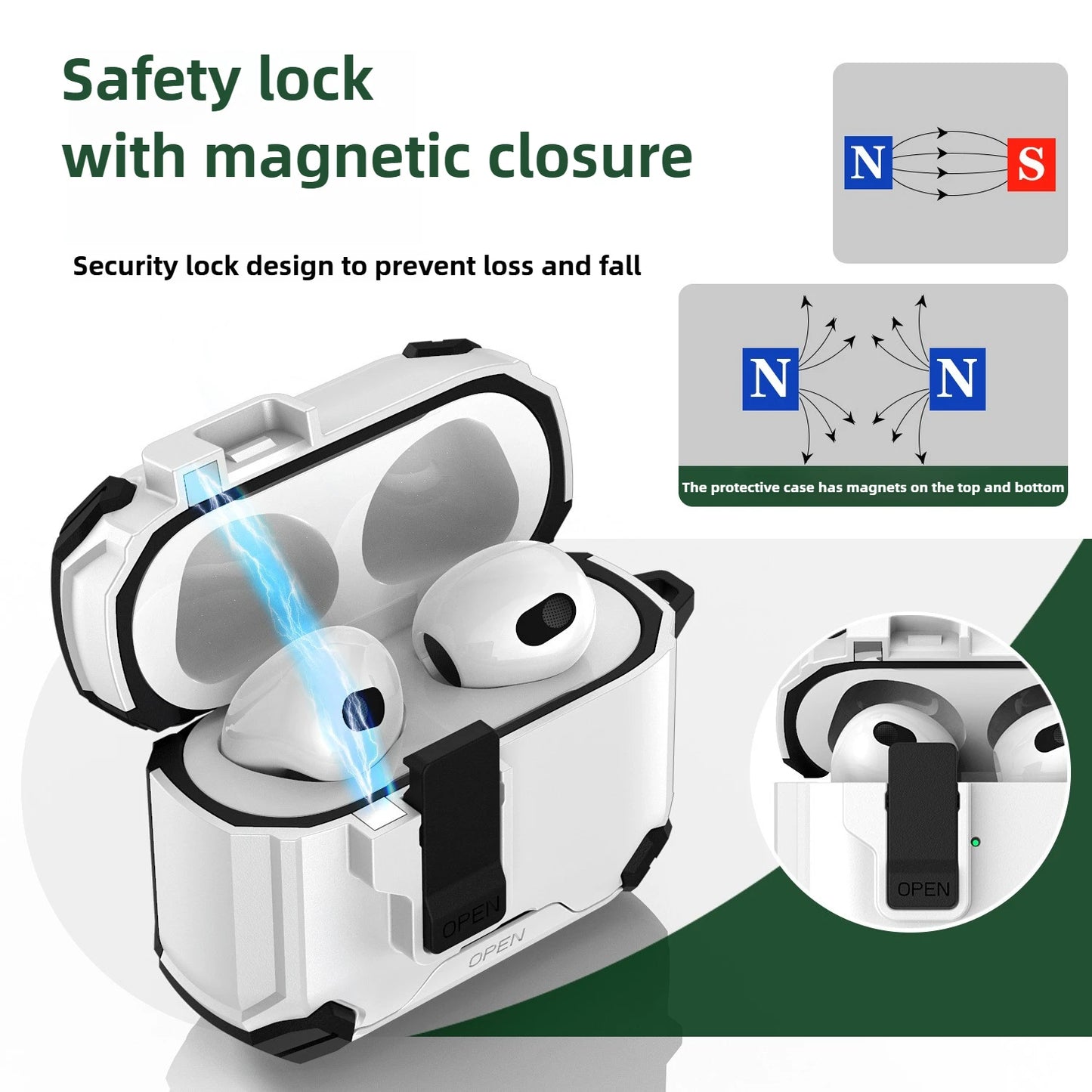 Safety Lock with Magnetic Closure Earphone Case for Airpods Pro 3 & Airpods 1/2/3/4/Pro Elastic Cover Use As Mobile Phone Holder