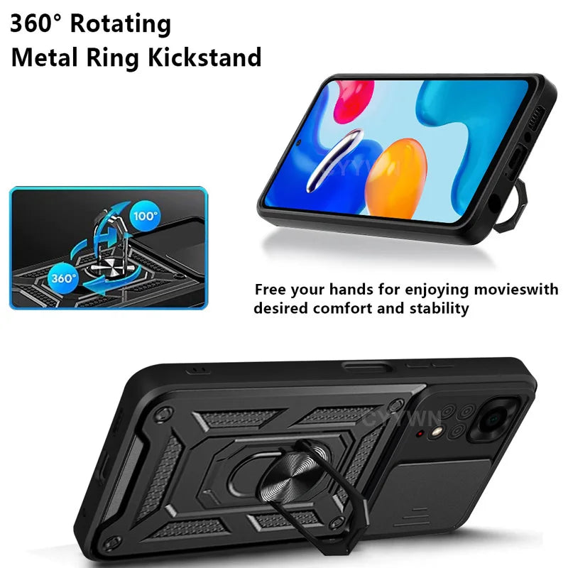 Slide Camera Lens Protector Armor Case For Xiaomi Redmi Note 13 12 11 Pro Plus 11s 12s Military Grade Bumpers Ring Cover