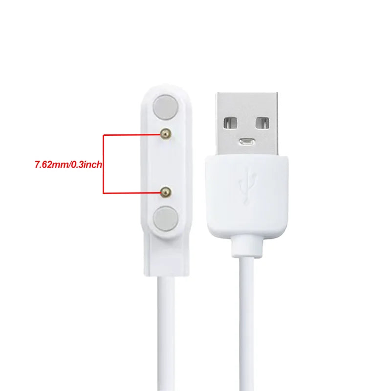 USB Charging Cable And Adapter for Smartwatches, Featuring a 2-Pin And 4-Pin Dock for Power Connection.