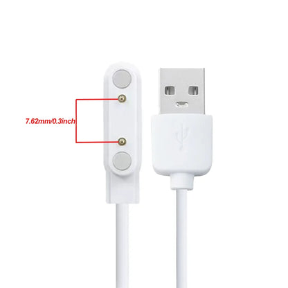 USB Charging Cable And Adapter for Smartwatches, Featuring a 2-Pin And 4-Pin Dock for Power Connection.