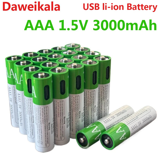 USB AAA Rechargeable Batteries 1.5V 3000mAh li-ion battery for remote control mouse Electric toy battery + Type-C Cable