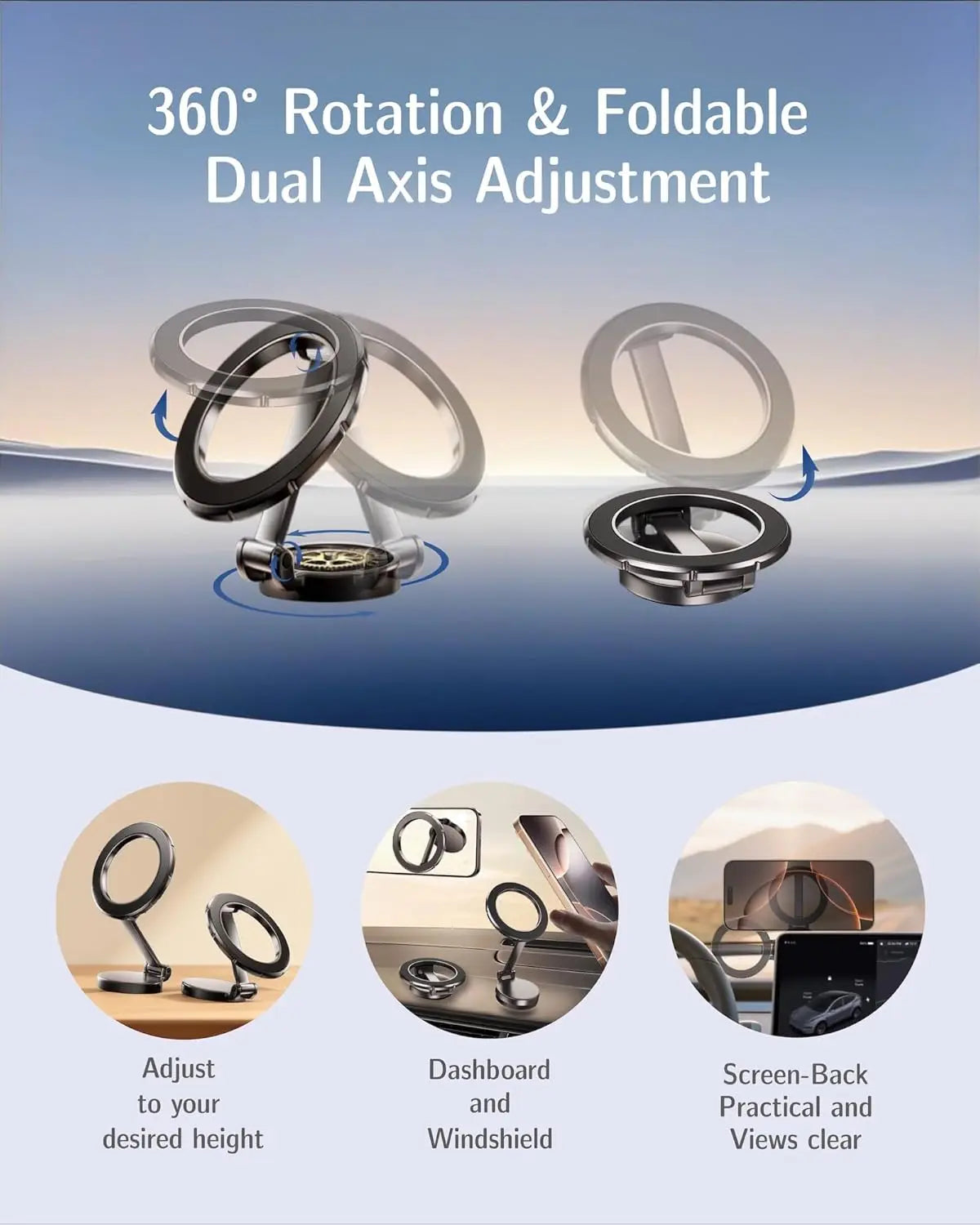 Ultra Strong Magnetic Car Phone Holder All Metal Foldable Mount 360° Rotation for Dashboard Windshield Desk Fits iPhone Android