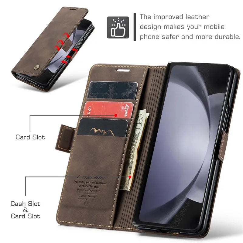 CaseMe Retor Leather Wallet Card Slot Phone Case for Samsung Galaxy Z Fold 7 6 5 4 Fold5 Fold6 Shockproof Flip Stand Cover Coque