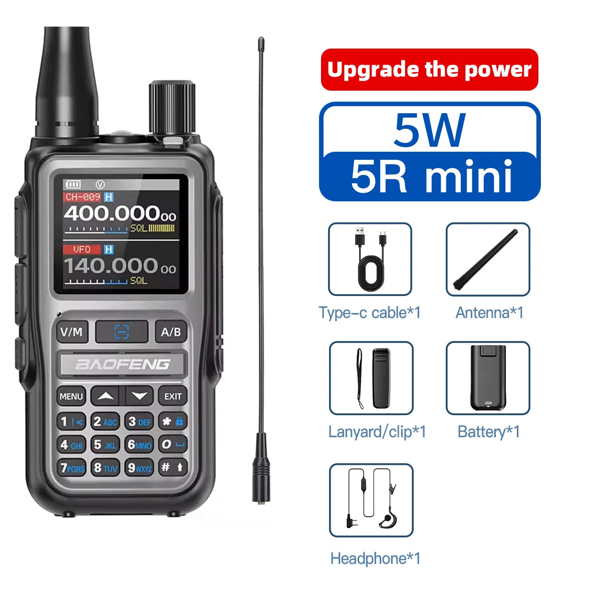 1PC Baofeng UV 5RMINI Wireless Frequency Reading Walkie Talkie AM Long Range Multi-Band Type-C Charger Ham Radio