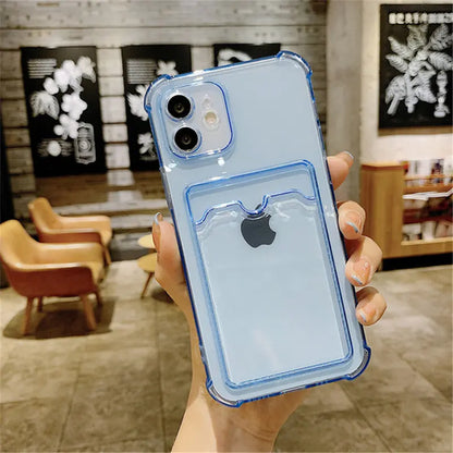 Luxury Card Bag Holder Clear TPU Case For iPhone 11 12 13 mini 14 15 Plus 15 Pro Max XR X XS Max Shockproof Cover Cases