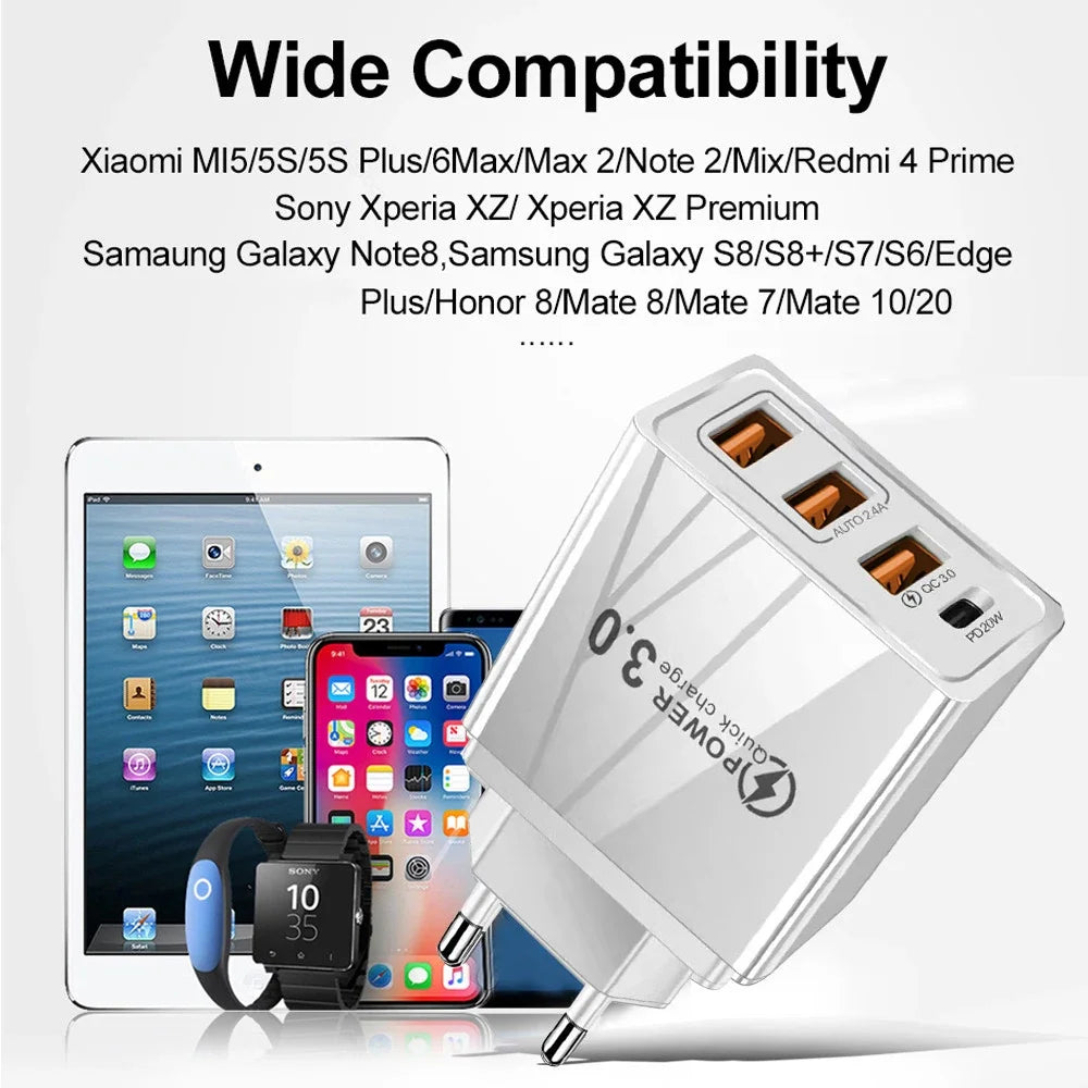 20W USB Charger QC 3.0 Type C PD Fast Charge For iPhone 12 13 Max Samsung S21 Huawei Xiaomi Mobile Phone EU/US Plug Wall Charger