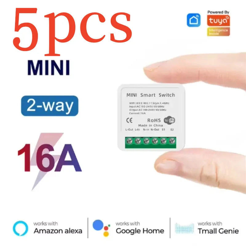 1pc 16A Mini Wifi DIY Light Switches Module 2-way Control Work With Tuya Smart Life Alexa Alice Google Home