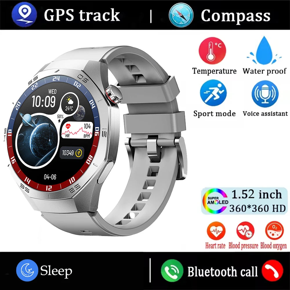 2025New For Android and ios Smart Watch Men AMOLED Screen GPS Motion trajectory Heart Rate Bluetooth Calls SmartWatch Waterproof