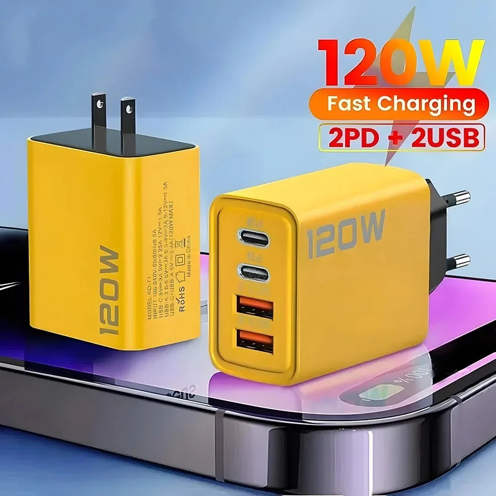 120W Total Fast Charging Quick Charger PD USB Type-C Wall Adapter for iPhone 16/15/14 Xiaomi Huawei Redmi Oneplus Phone Charger