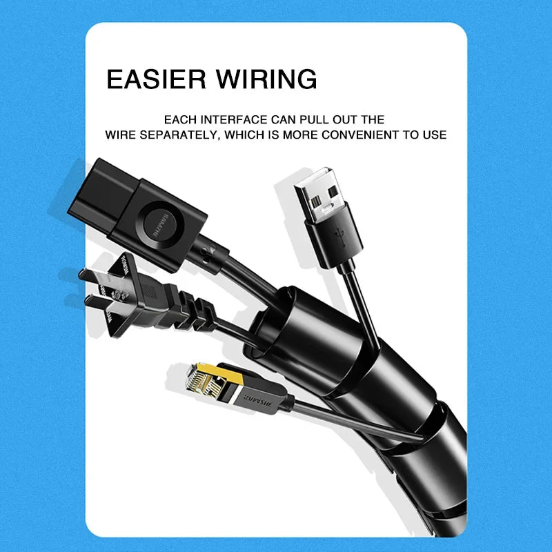 Flexible 2M 16/10mm Spiral Cable Wire Protector Tube Clip for Computer Cord Organizer Management Tools Protective