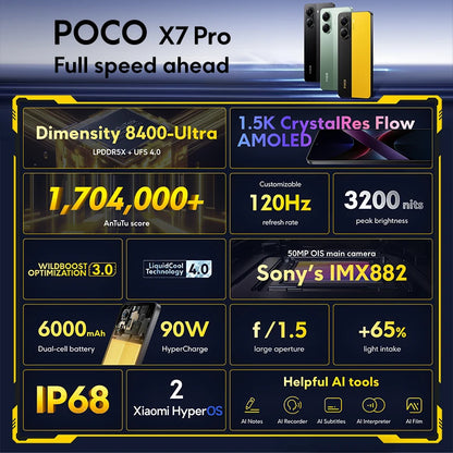 【World Premiere】POCO X7 Pro Global Version Smartphone 256GB / 512GB Dimensity 8400-Ultra 90W Charge 6000mAh battery IP68 NFC 5G