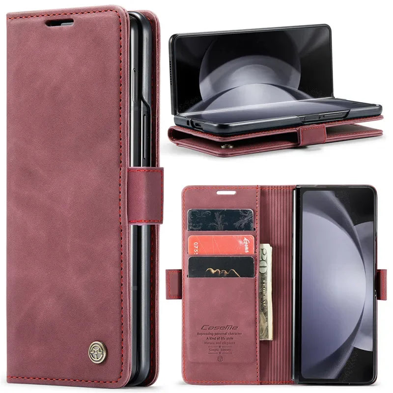 CaseMe Retor Leather Wallet Card Slot Phone Case for Samsung Galaxy Z Fold 7 6 5 4 Fold5 Fold6 Shockproof Flip Stand Cover Coque