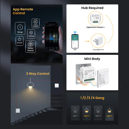 GIRIER Tuya ZigBee Smart Switch Module No Neutral Wire Required 1/2/3/4CH DIY Smart Breaker Relay Supports 2-way Control Alexa