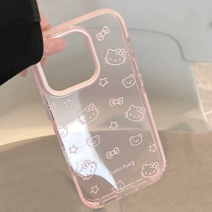Bow Transparent Phone Case For iPhone 17 16 15 14 13 12 Pro Max Cute Cartoon Sanrio Hello Kitty Shockproof Protective Soft Cover