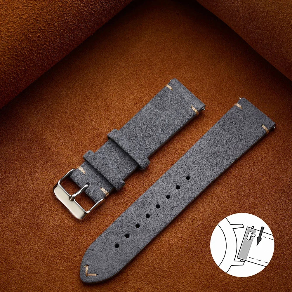 Wristband 20mm 22mm 4mm 16mm 18mm Quick Release Soft Suede Strap Brown Watch Bands Calfskin Bracelet Women&Men Accessories