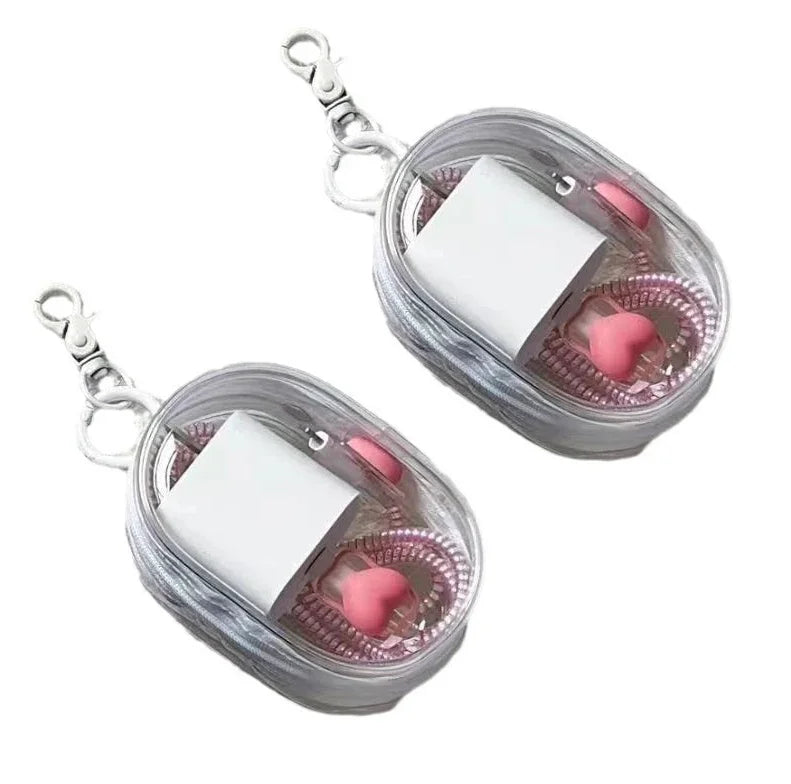 1/2Pcs Transparent Doll Storage Bag with Keychain Outdoor Display Organizer Box for Plush Dolls Earphone Case Accessories