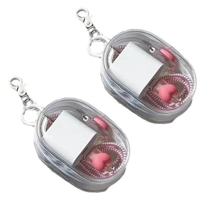 1/2Pcs Transparent Doll Storage Bag with Keychain Outdoor Display Organizer Box for Plush Dolls Earphone Case Accessories