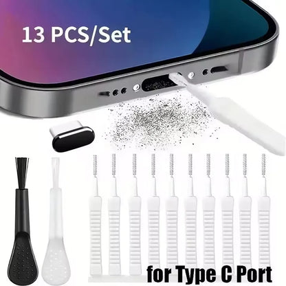 Cell Phone Charging Port Dust Plug with Cleaning Brush for IPhone 16 15 14 13 Pro Max Plus Samsung Xiaomi IOS Type C Cleaner Set