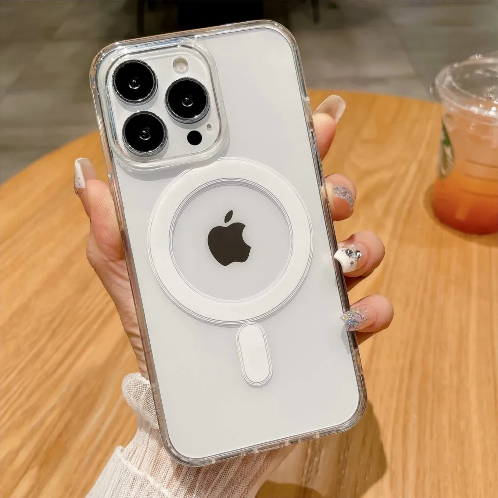 For Magesafe Magnetic Transparent Wireless Charge Case For iPhone 11 12 13 14 15 16 Pro Max Plus Mini Shockproof PC Cover