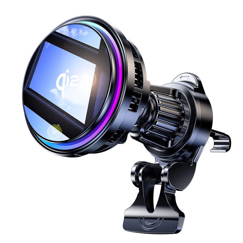 Ice Cooling RGB Magnetic Wireless Car Charger Fast Charging Station For Magsafe iPhone 16 15 14 13 12 Pro Max Phone Holder Stand