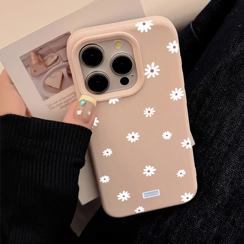 Cute Style Daisy Small Flower Phone Case For iPhone 11 12 13 14 15 16 17 Pro Max 16 Plus Shockproof Bumper Soft Silicone Cover