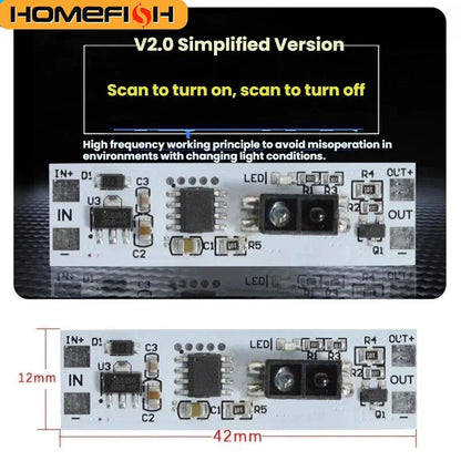 HOMEFISH Hand Wave Sensor Switch Control Module LED Light for Cabinets Wardrobes Shoe Racks 5V-12V-24V Compatible Indoor Use
