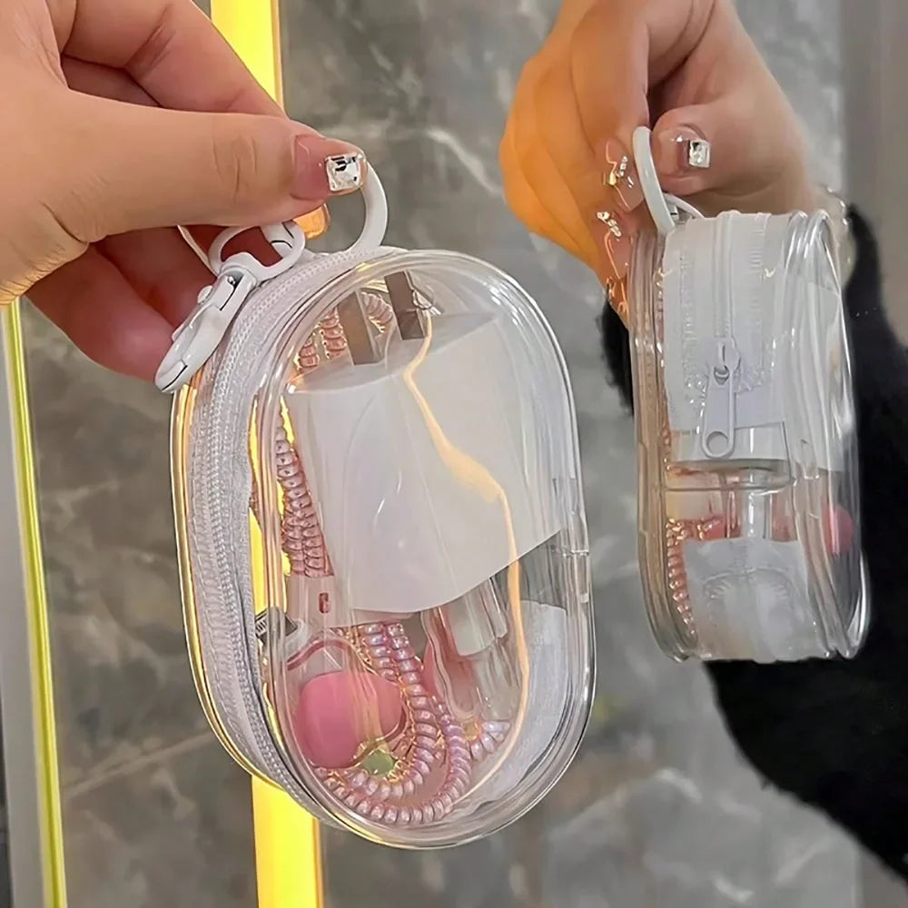 1/2Pcs Transparent Doll Storage Bag with Keychain Outdoor Display Organizer Box for Plush Dolls Earphone Case Accessories