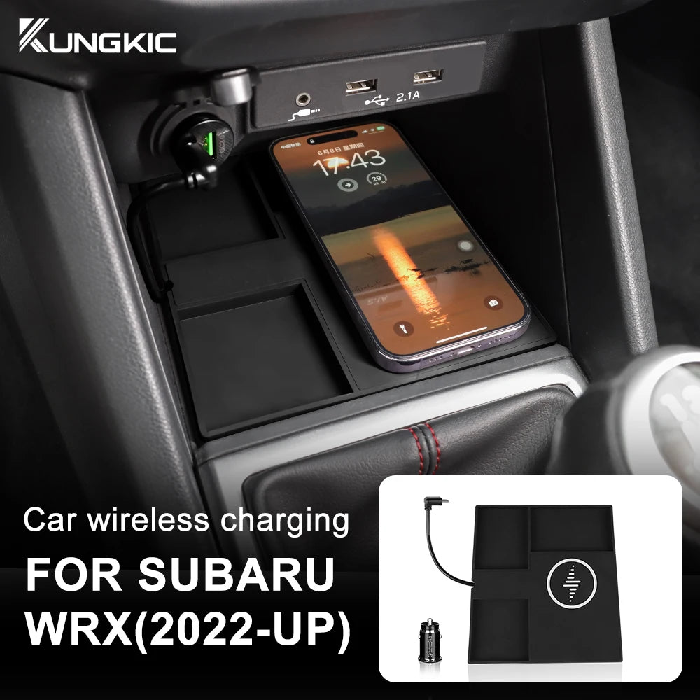 Car Wireless Charger For Subaru WRX 2022 2023 2024 For Iphone Mobile Phone PVC Charging Holder Fast Wirelessly 15W Board LHD