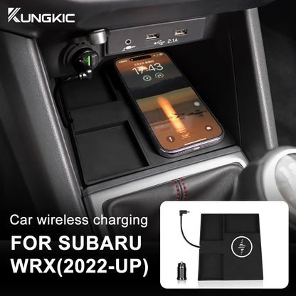 Car Wireless Charger For Subaru WRX 2022 2023 2024 For Iphone Mobile Phone PVC Charging Holder Fast Wirelessly 15W Board LHD