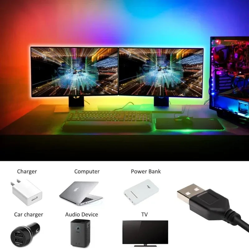 5V RGB 5050 LED Light Strip USB Infrared Remote Control Flexible Lamp Tape Ribbon Diode For Festival Party TV Desk Bedroom