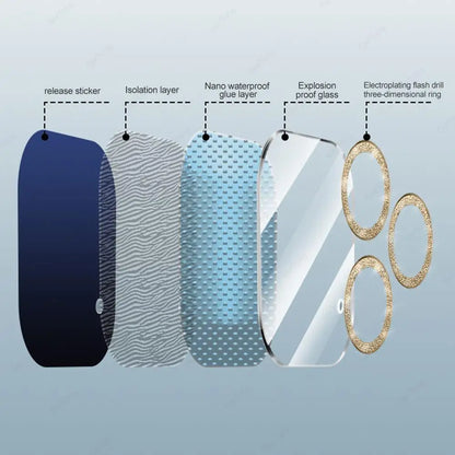 2PCS Bling Glitter Diamond Camera Lens Protector For Apple Iphone 16 15 13 12 Pro Max Sreen Zia Protectors Film For iPhone14plus