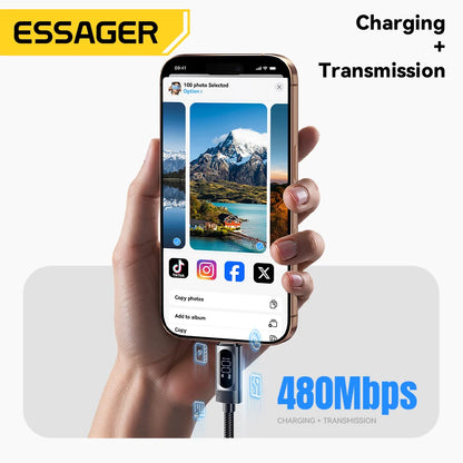 Essager Digital Dispaly USB C Cable For iPhone 17 16 Xiaomi Huawei 100W PD Fast Charging For Macbook iPad Type C to Type C Cable