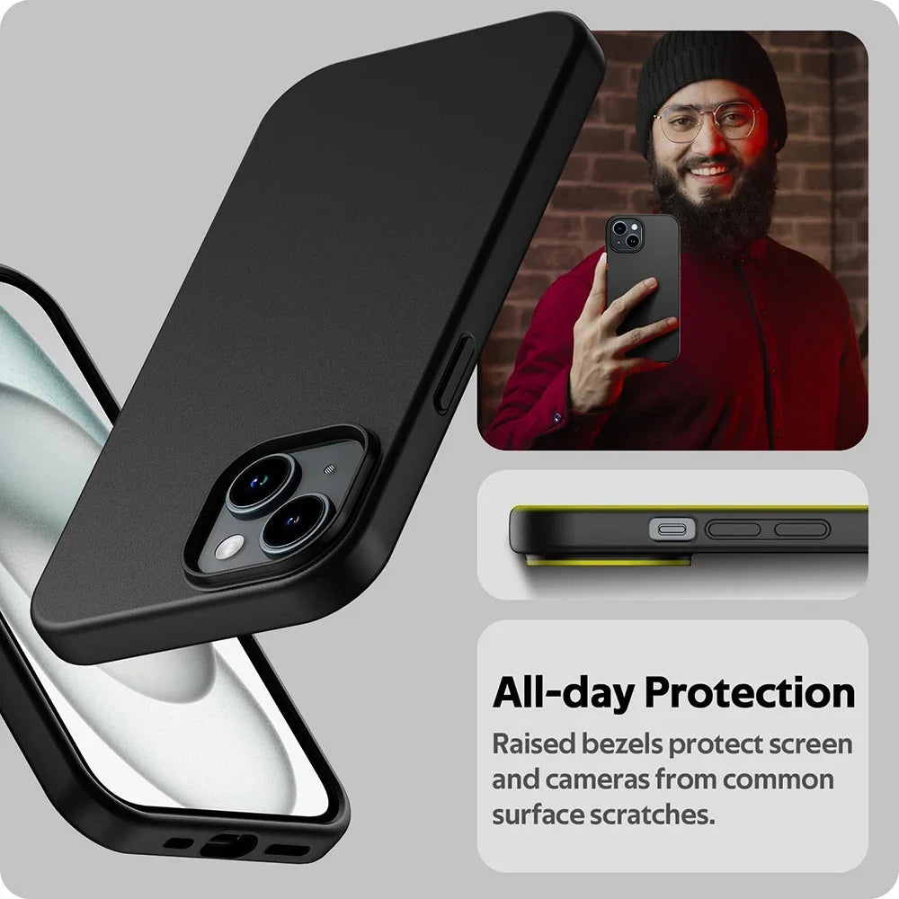 Luxury Matte Silicone Soft Case For iPhone 17 Air 16 15 14 Plus 13 12 Mini 11 Pro Max XR Ultra Thin Solid Black Cover