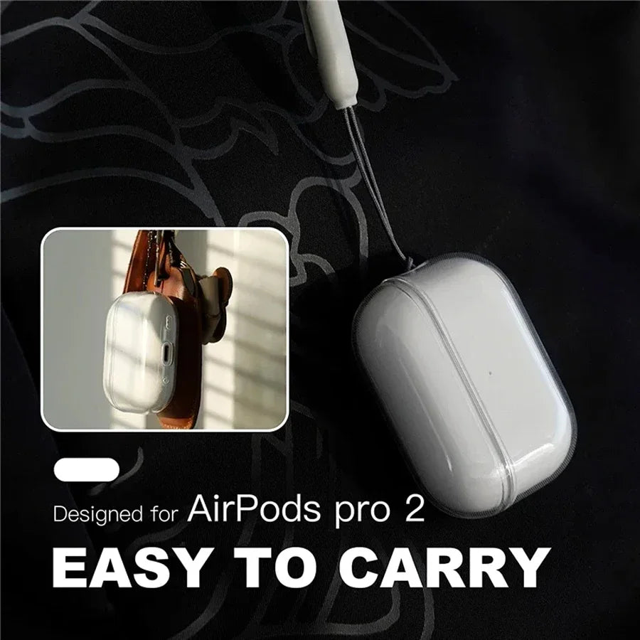 For Airpods Pro 3 2nd Generation Air Pods 4 2024 Gen Case Accessories Clear Soft TPU Earphone Cover with Lanyard Strap