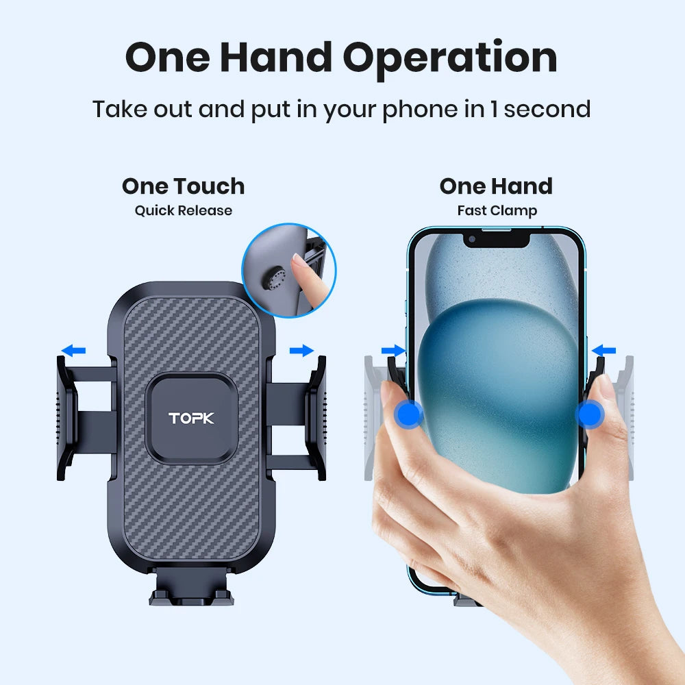 TOPK Car Phone Holder Mount Air Vent Upgrade Auto-Locking Hook Clip Universal for iPhone 16 15 14 13 Pro Max Samsung S25 Ultra