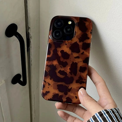 Retro Amber Texture Laser Phone Case For iPhone 17 16 Pro Max 15 14 13 12 11 XS XR 7 8 Plus 16E Stylish Leopard Print Soft 2030