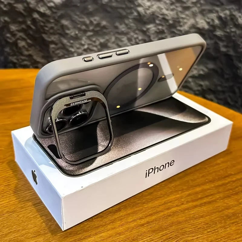 Luxury Magnetic Shockproof Phone Case For iPhone 15 14 13 12 16 17 Pro Max Plus Air 11 Funda Stand Glass Lens Protection Cover