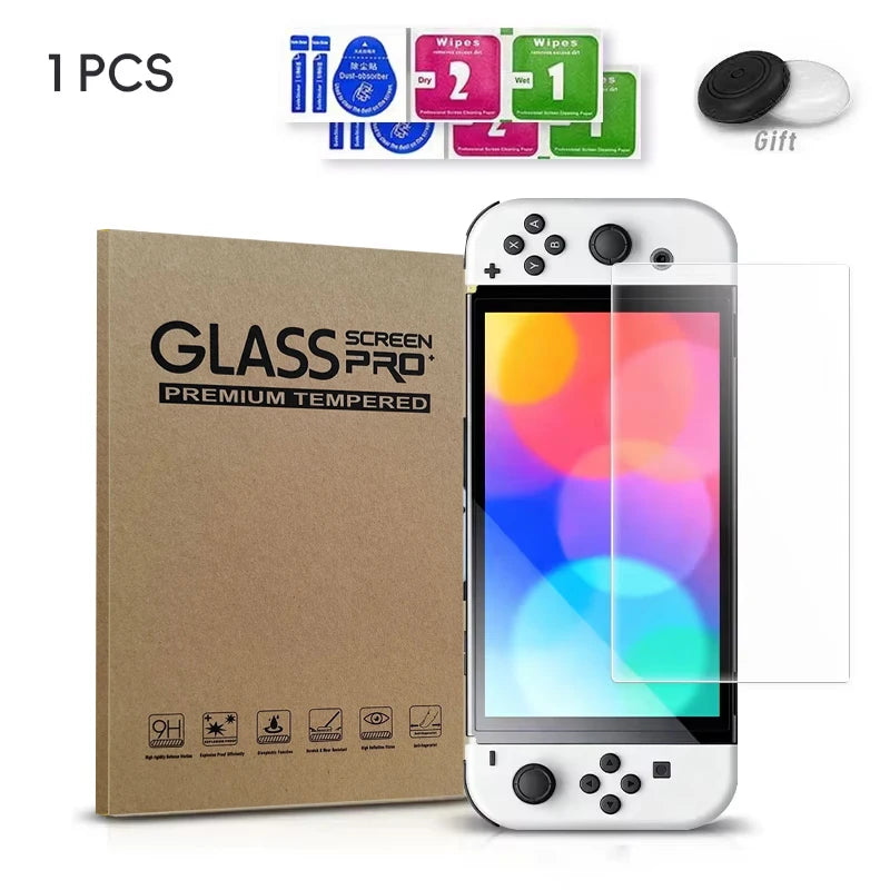 DATA FROG Tempered Glass Screen Protector For Switch OLED, 9H Hardness HD Clear Protective Film