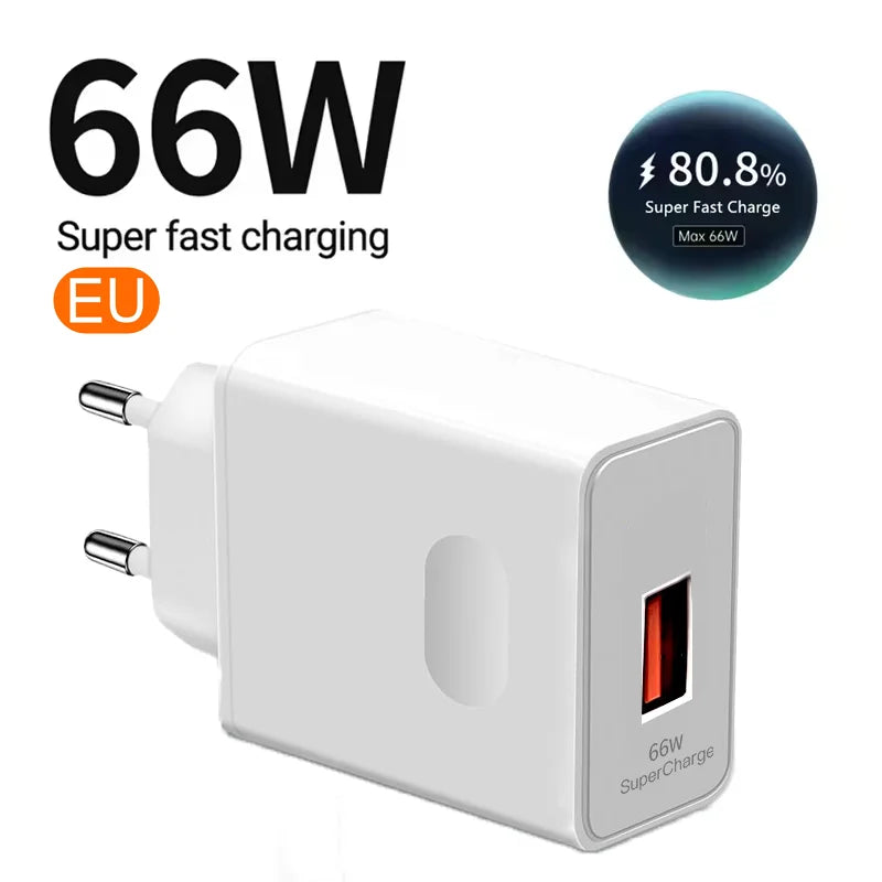 Quick Charge 3.0 USB Charger 66W 6A Super Fast Charging Phone Charger Adapter USB Type C Cable for Huawei Mate 40 50 60 P50 P60