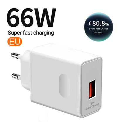 Quick Charge 3.0 USB Charger 66W 6A Super Fast Charging Phone Charger Adapter USB Type C Cable for Huawei Mate 40 50 60 P50 P60