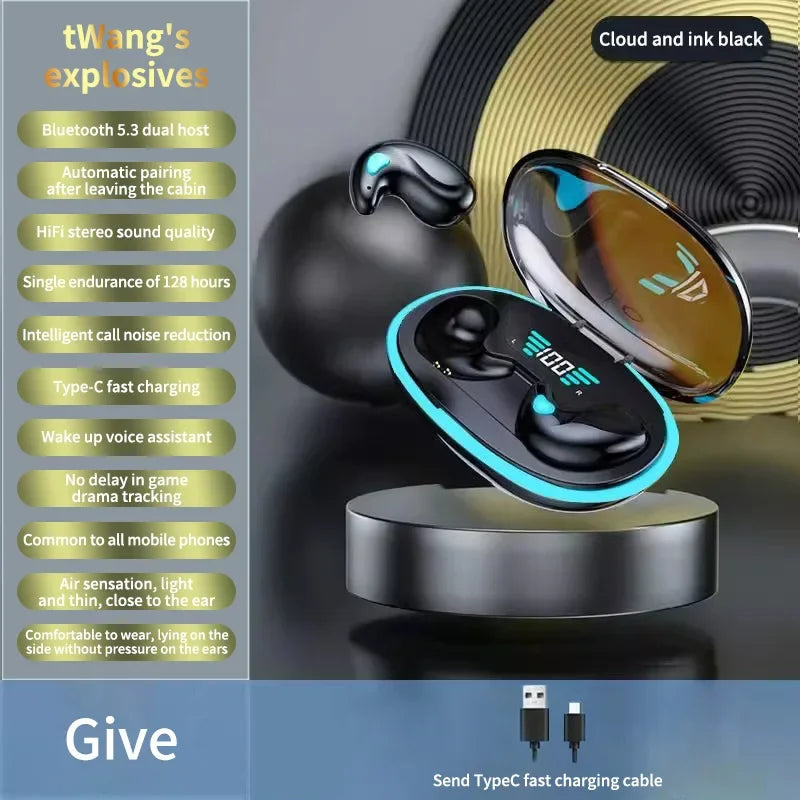 Sleep Wireless Earphone TWS Bluetooth 5.3 Headphones Hidden Earbuds IPX5 Waterproof Noise Reduction Sports Headset