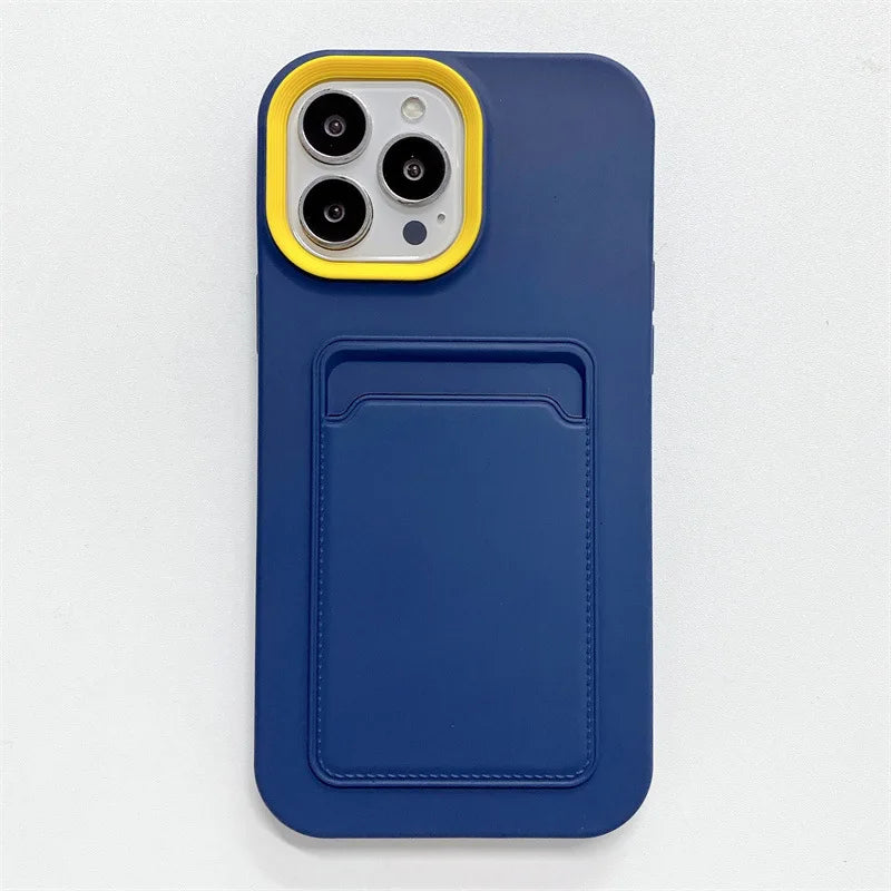 3 in 1 Card Holder Wallet Solid Color Skin Feel Phone Case For iPhone
