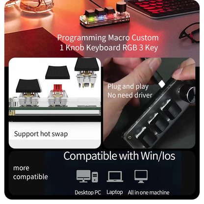 Macro Mechanical Keyboard RGB Mini Gaming Custom Programming Knob Keypads 3 Keys For Photoshop