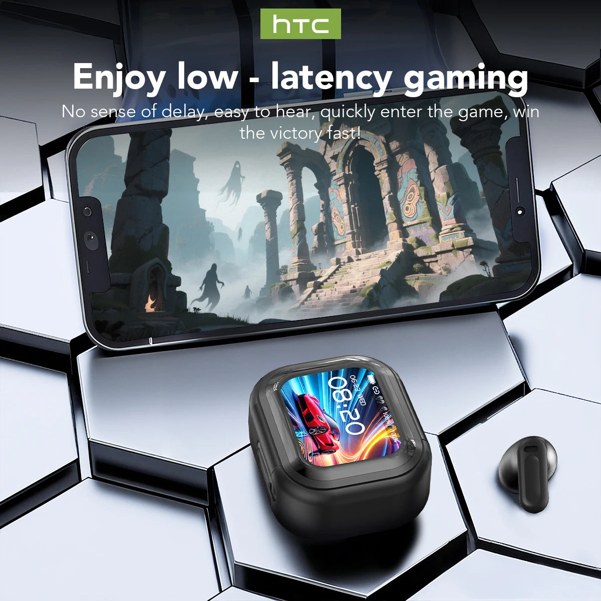 Translator HTC NE20 New Bluetooth 6.0 Wireless Headphones Translation Earphones IPX4 Waterproof Rating Long Battery Life